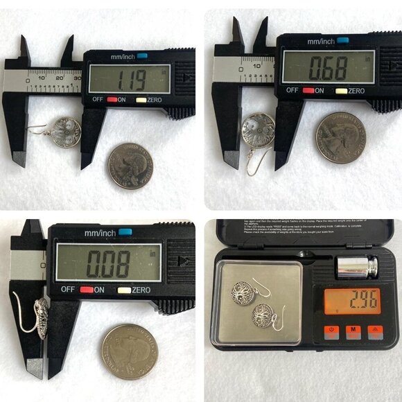 Sterling Silver 925 1.19" Round Openwork Filigree Tree Of Life Dangle Earrings - Picture 10 of 16